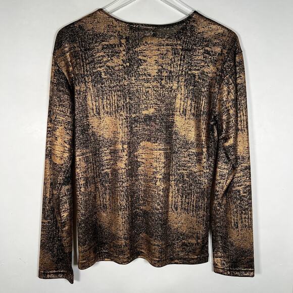 Chic Long Sleeve Black and Gold Blouse - Picture 2 of 5